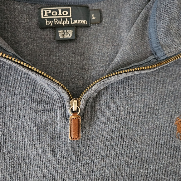 Vintage Polo Ralph Lauren Sweater Mens L Heather Blue 1/4 Zip Preppy Pullover - Picture 4 of 8